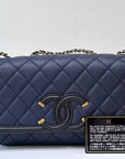 CHNL Caviar Quilted Small CC Filigree Flap Navy Black