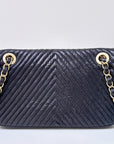 CHNL Black Chevron Leather Small Classic Flap Bag
