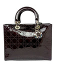 Cannage Patent Leather Lady DOR Satchel Brown