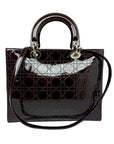 Cannage Patent Leather Lady DOR Satchel Brown