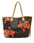 Brown LV Monogram Roses Neverfull MM Tote Bag