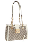 (WMNS) GCCI Padlock Metallic Logo Canvas Chain handbag Small / White -KHNKG-