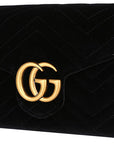 (WMNS) GCCI GG Marmont Gold Logo Distress Velvet Chain Shoulder Messenger Bag Mini Black -QIDT-