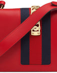 (WMNS) GCCI Sylvie Gold buckle Stripe Webbing Bow Wide Version Leather handbag Small Red -CVLEG-