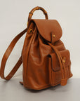 GCCI Bamboo Rucksack Women's Leather Backpack Brown