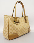 GCCI GG Canvas Sherry Princey Women's Leather Tote Bag Beige,Gold