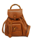 GCCI Bamboo Rucksack Women's Leather Backpack Brown