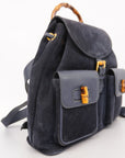 GCCI Bamboo Rucksack Women's Leather,Suede Backpack Navy