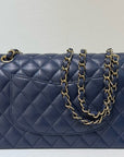 CHNL Medium Classic Caviar Double Flap Navy Blue Bag LSHW