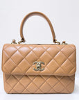 CHNL Lambskin Quilted Small Trendy CC Flap Dual Handle Bag Camel 19K