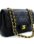 CHNL 2.55 Double Flap Chain Shoulder Bag Black Lambskin Handbag h50