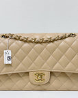 CHNL Medium Caviar Classic Double Flap Bag Beige