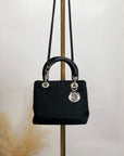 Christian DOR Cannage Logo Charm Two-way Handbag Shoulder bag Black Vintage bgdau