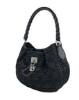Christian DOR Cannage Logo Charm Shoulder bag Hobobag Black Vintage jgaea