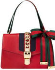(WMNS) GCCI Sylvie Gold buckle Stripe Webbing Bow Wide Version Leather handbag Small Red -CVLEG-