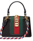 (WMNS) GCCI Sylvie Gold Buckle Stripe Webbing Mini Black Handbag -AAQG-
