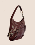 CHRISTIAN DOR BURGUNDY LEATHER CORSET BAG