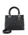 Christian DOR Cannage CD Logo Charm Two-way Handbag Shoulder bag Black Vintage cgj