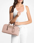 Jet Set Travel Medium Logo Embossed Leather Duffel Crossbody Bag (SOFT PINK)