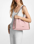 Mina Large Suede Chain Shoulder Bag (POWDER BLUSH)