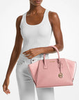 Avril Large Leather and Suede Satchel (POWDER BLUSH)
