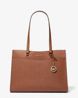 Jet Set Travel Large Saffiano Leather Pocket Tote Bag (LUGGAGE)