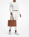 Jet Set Travel Large Saffiano Leather Pocket Tote Bag (LUGGAGE)