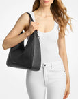 Nayla Medium Pebbled Leather Hobo Shoulder Bag (BLACK)