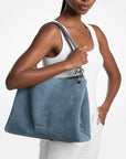 Christina Large Suede Shoulder Bag (DENIM)