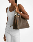 Mina Large Signature Logo Chain Shoulder Bag (BROWN)