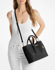 Carson Medium Logo Debossed Satchel (BLACK)