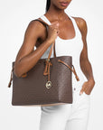 Voyager Large Signature Logo Top-Zip Tote Bag (BROWN)