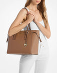 Voyager Large Saffiano Leather Tote Bag (LUGGAGE)