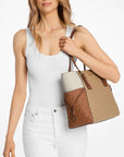 Voyager Large Color-Block Signature Logo Tote Bag (CAMEL MLT)