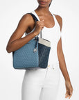 Jet Set Large Color-Block Signature Logo Shoulder Bag (DENIM MULTI)