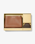 Trisha Pebbled Leather Crossbody Bag With Pouch Gift Set (LUGGAGE)
