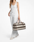 Grayson Extra-Large Striped Signature Logo Weekender Bag (VANILLA/LUGGAGE)
