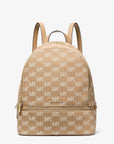 Rhea Medium Logo Jacquard Denim Backpack (CAMEL)