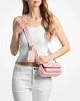 Jet Set Travel Small Logo Jacquard Denim Crossbody Bag With Pouch (POWDER BLUSH)