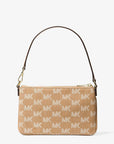 Jet Set Travel Small Logo Jacquard Denim Wristlet (CAMEL)