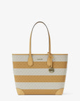 Eva Large Striped Signature Logo Tote Bag (HONEYWHEAT)