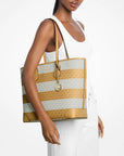 Eva Large Striped Signature Logo Tote Bag (HONEYWHEAT)