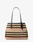 Avalon Medium Striped Woven Tote Bag (BLACK)