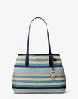 Avalon Medium Striped Woven Tote Bag (NAVY)
