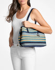 Avalon Medium Striped Woven Tote Bag (NAVY)