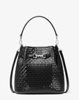 Carson Small Floral Laser Cut Bucket Crossbody Bag (BLACK)