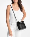 Carson Small Floral Laser Cut Bucket Crossbody Bag (BLACK)