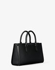 Arden Medium Pebbled Leather and Signature Logo Top-Zip Satchel (BLACK)