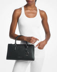 Arden Medium Pebbled Leather and Signature Logo Top-Zip Satchel (BLACK)