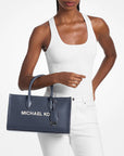 Mirella Medium Pebbled Leather Satchel (NAVY)